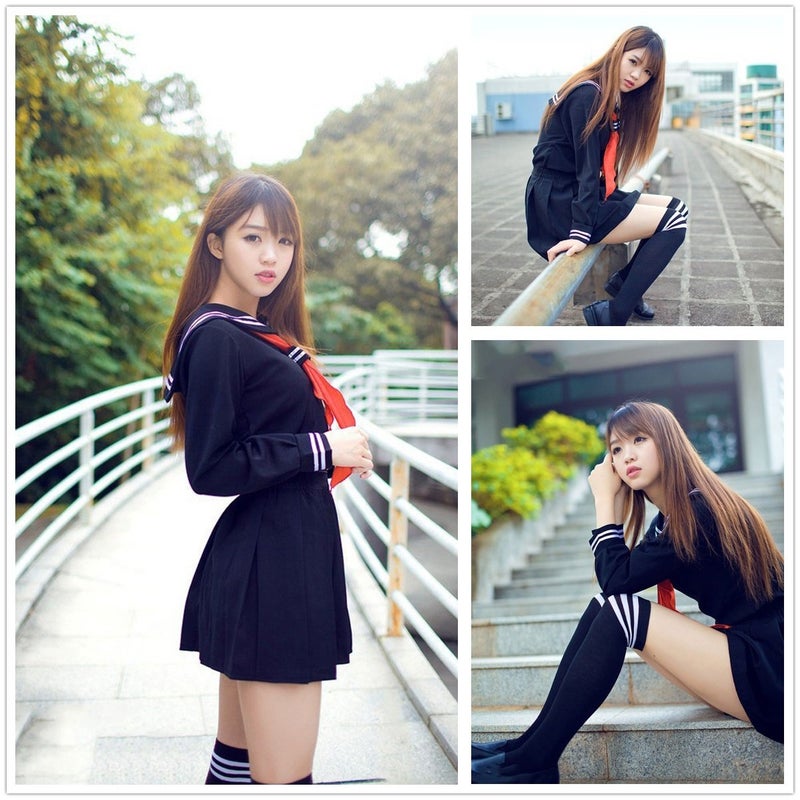Elibelle Classic Japanese School Girls Sailor Dress Shirts Uniform Anime Cosplay Costumes with Socks Set(Navy)(S = Asia M)(SSF07NV) - Image 2